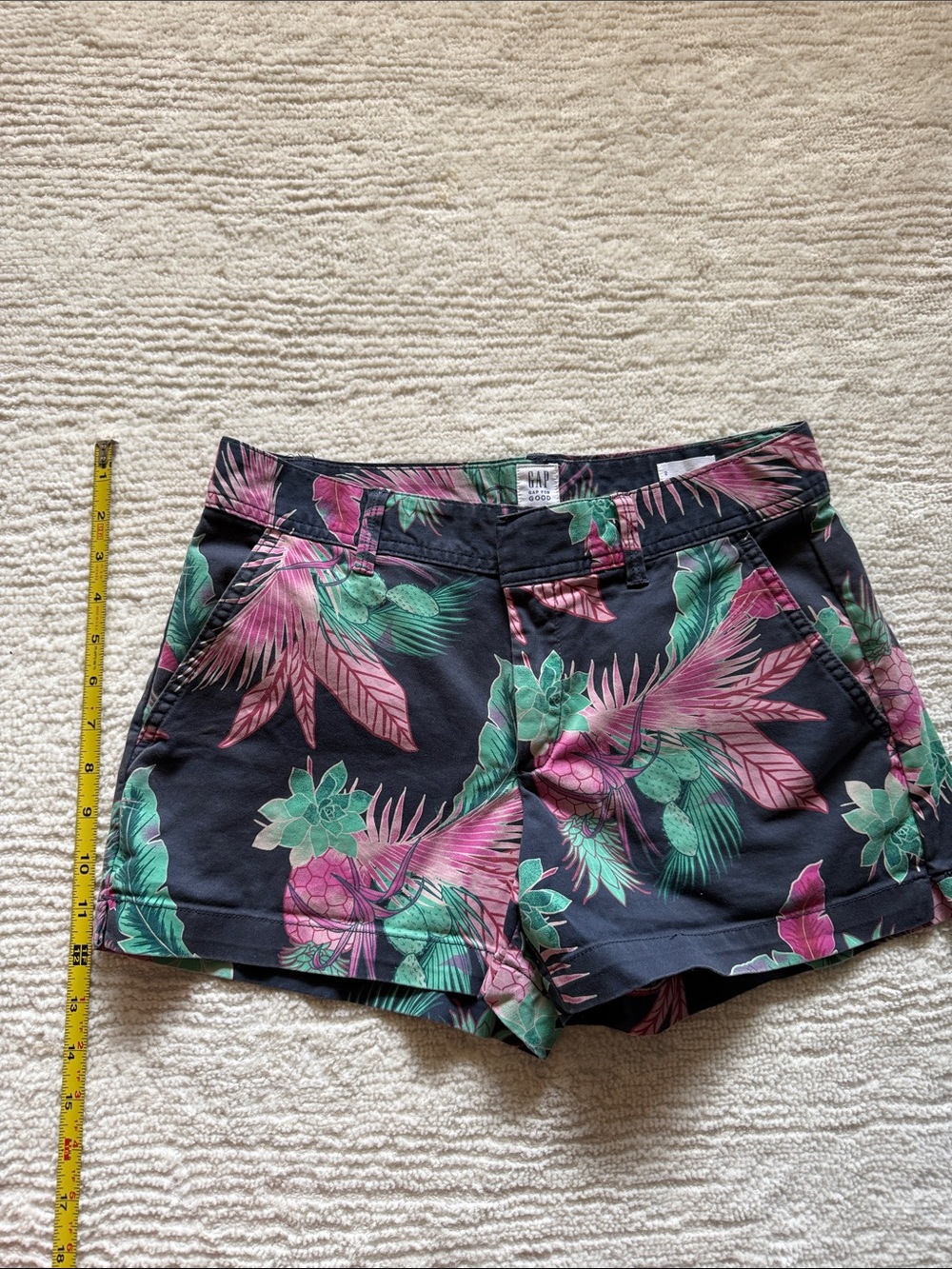 GAP Tropical Print Shorts - Black with Pink & Green